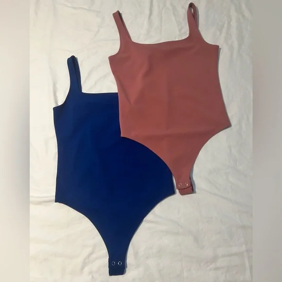 Express Royal Blue Square Neck Bodysuit Express Blush Pink Square Neck Bodysuit - Picture 8 of 8
